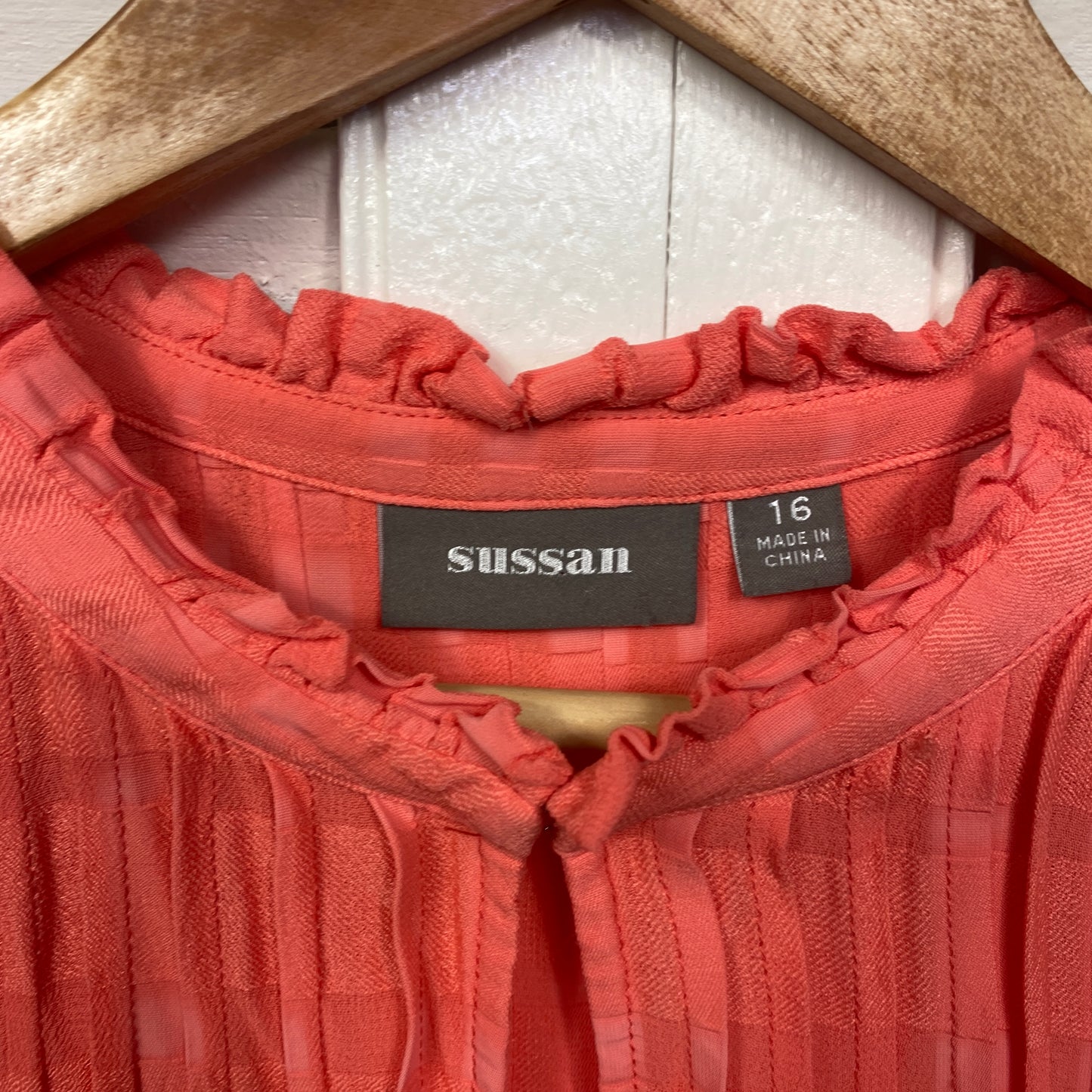 Sussan Top Size 16 Orange Sleeveless Viscose Ruffle Trim