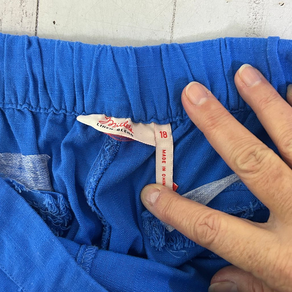 Millers Blue Linen Cropped Pants - Size 18