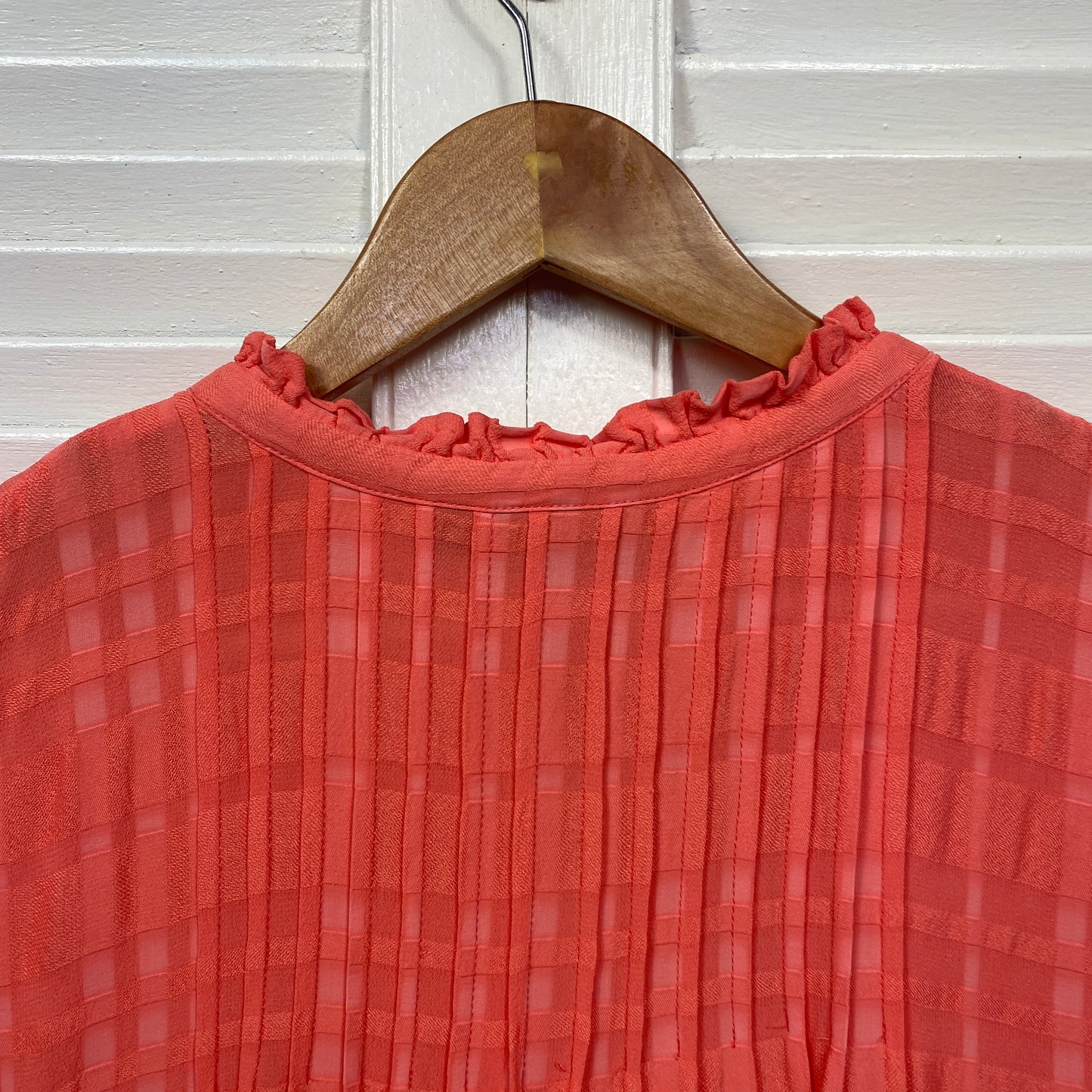 Sussan Top Size 16 Orange Sleeveless Viscose Ruffle Trim