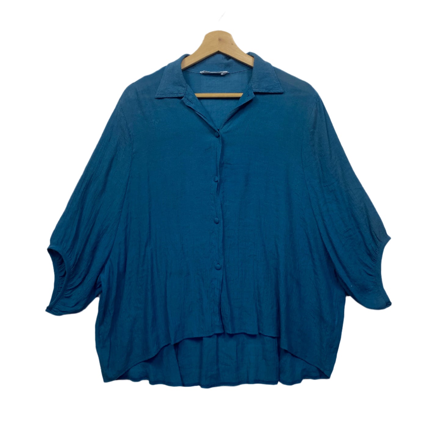 Cotton Village Top Medium Large Blue Teal Long Sleeve Cotton Rayon