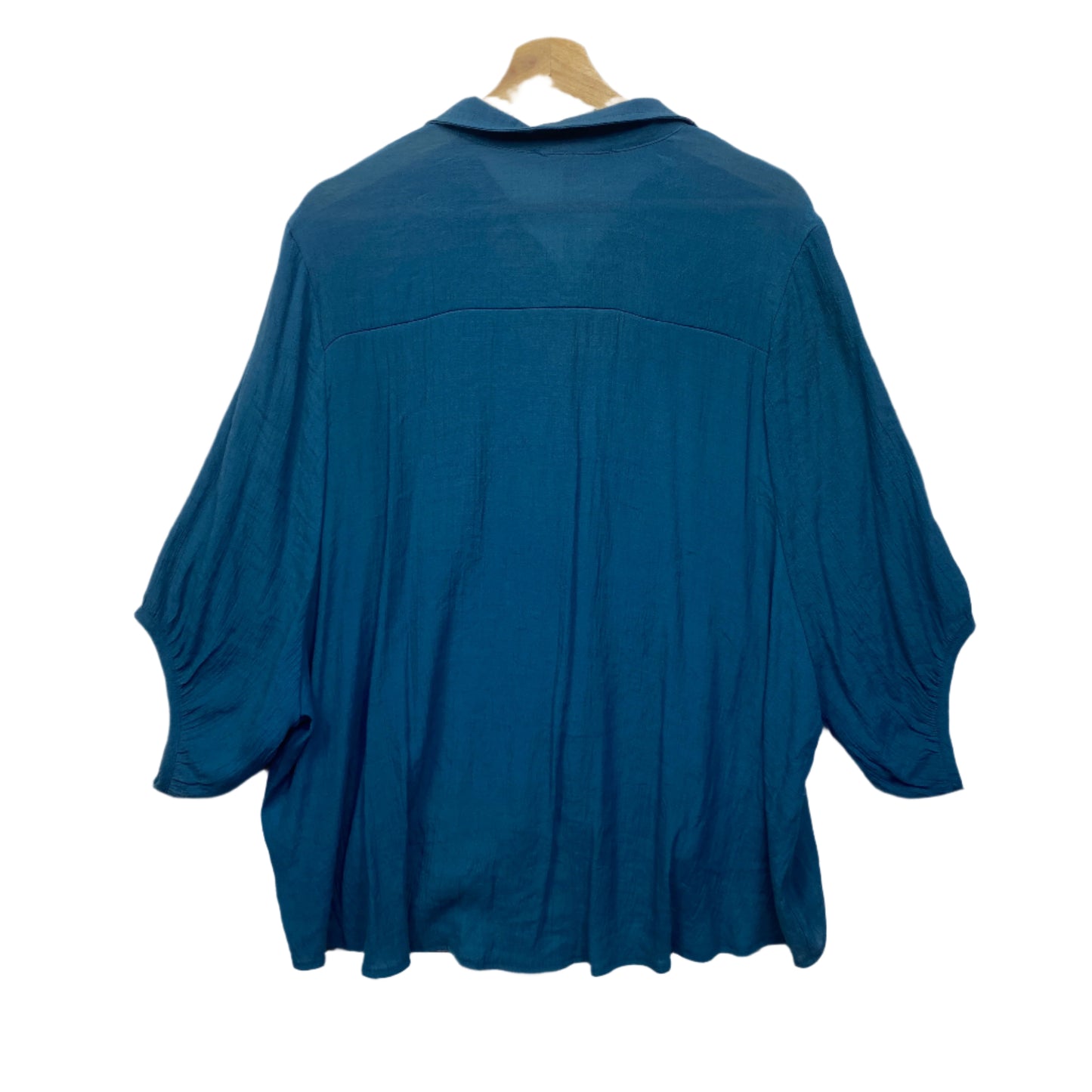 Cotton Village Top Medium Large Blue Teal Long Sleeve Cotton Rayon