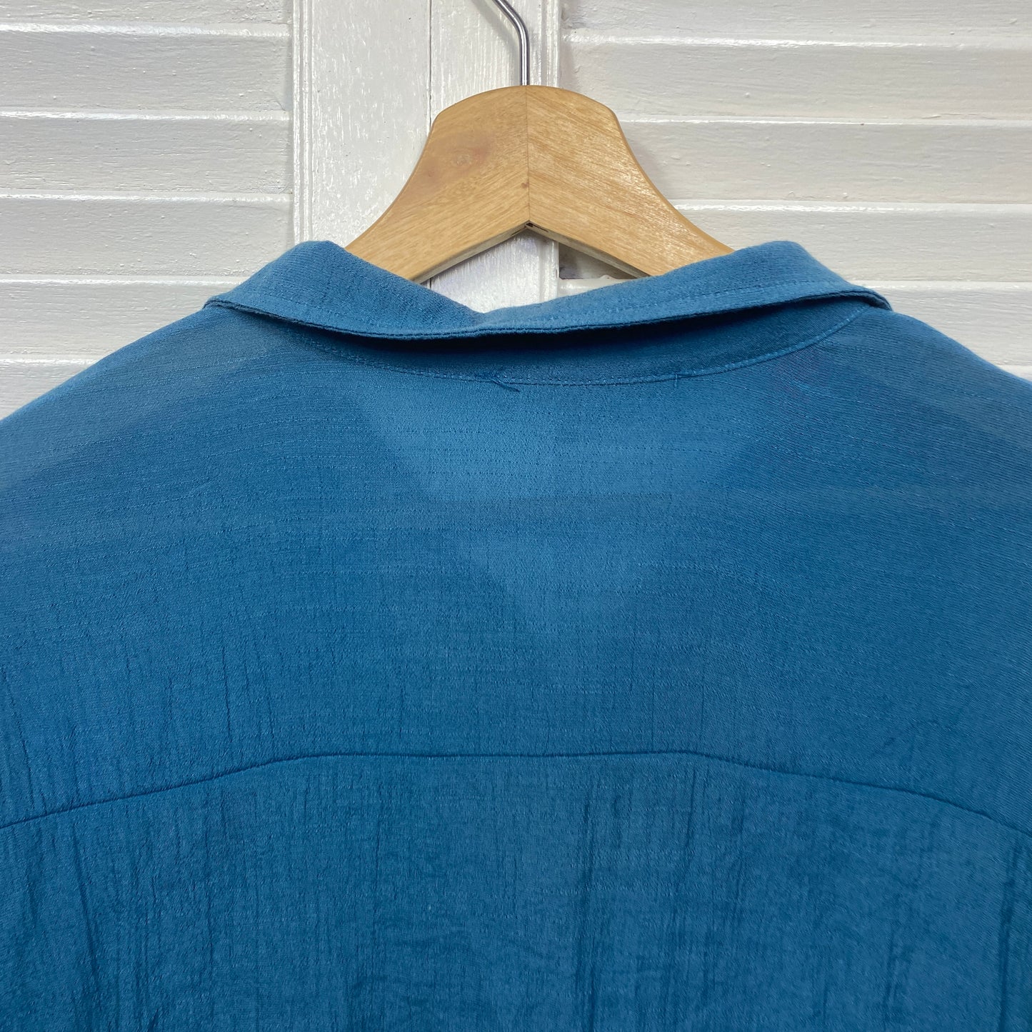 Cotton Village Top Medium Large Blue Teal Long Sleeve Cotton Rayon