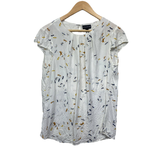 Long Tall Sally Top Size 14 White Cap Short Sleeve Floral