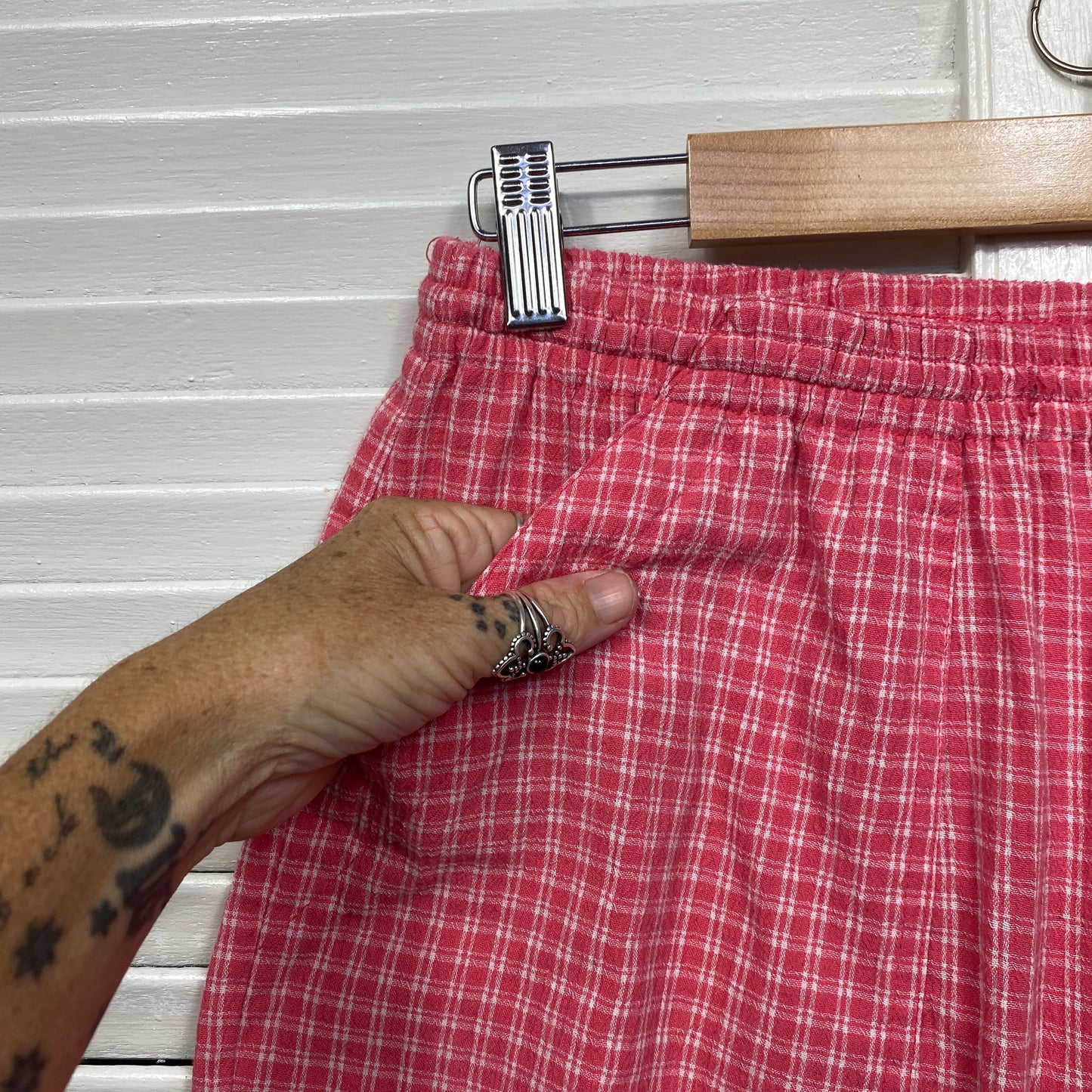 Vintage Check Shorts Cropped Pants Size 16 Plus Pink Pockets