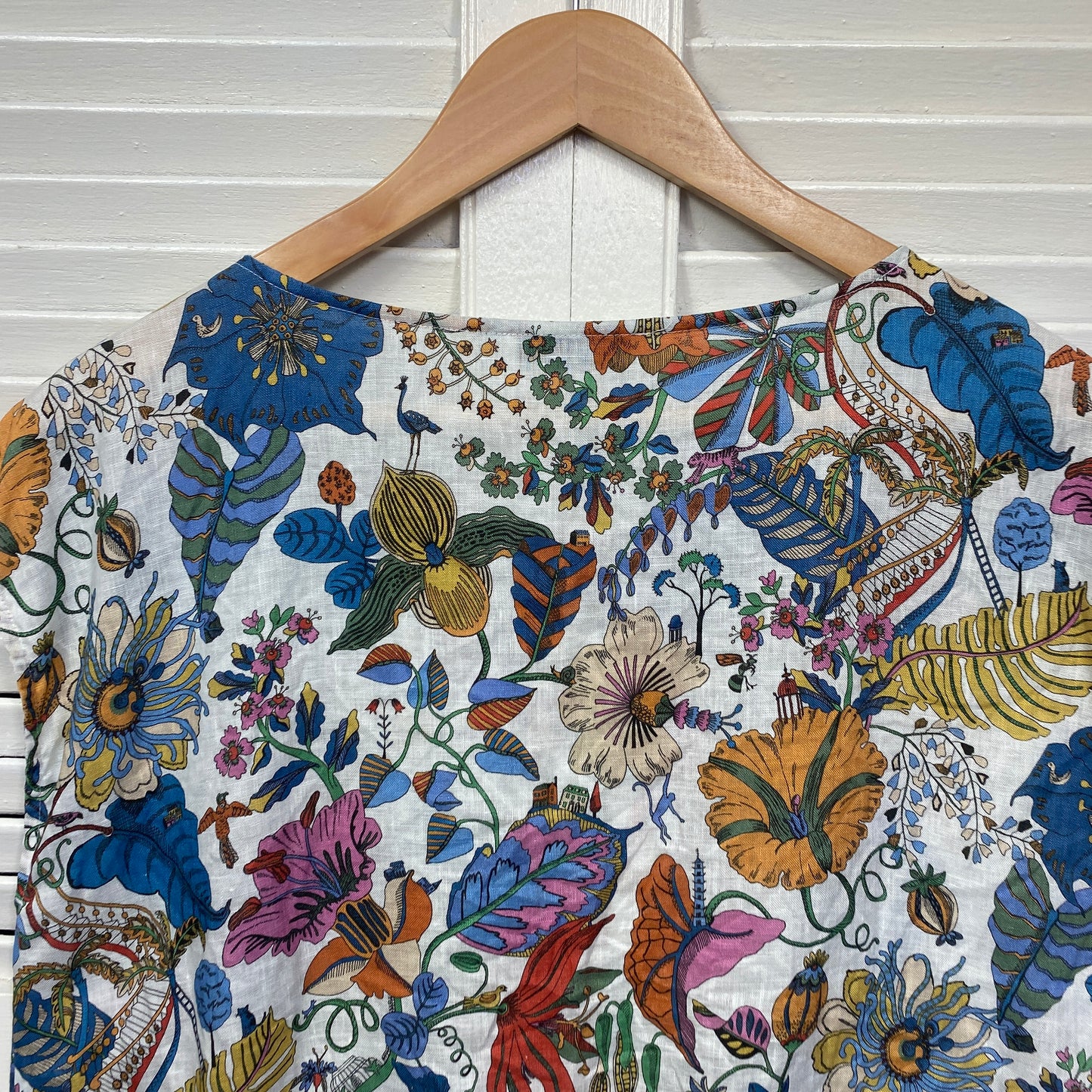 Sportscraft Liberty Linen Top Size 14 Floral Short Sleeve