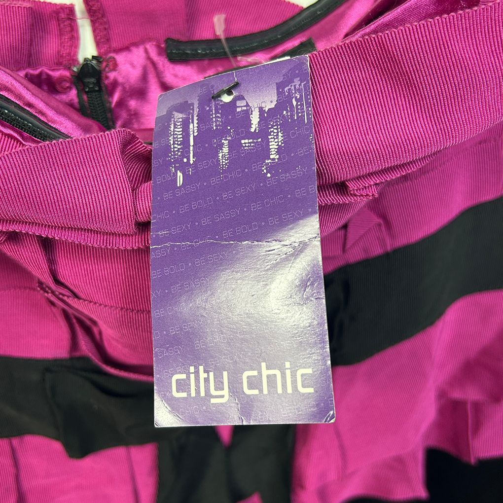 City Chic Pink and Black Cotton Cocktail Dress - Size 16/S