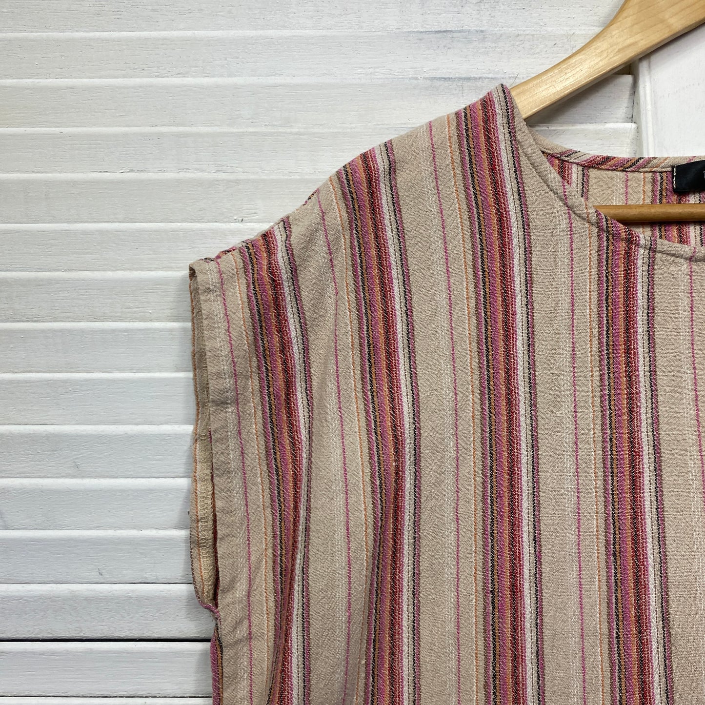 Tirelli Top Size 14 Large Linen Blend Striped Boxy