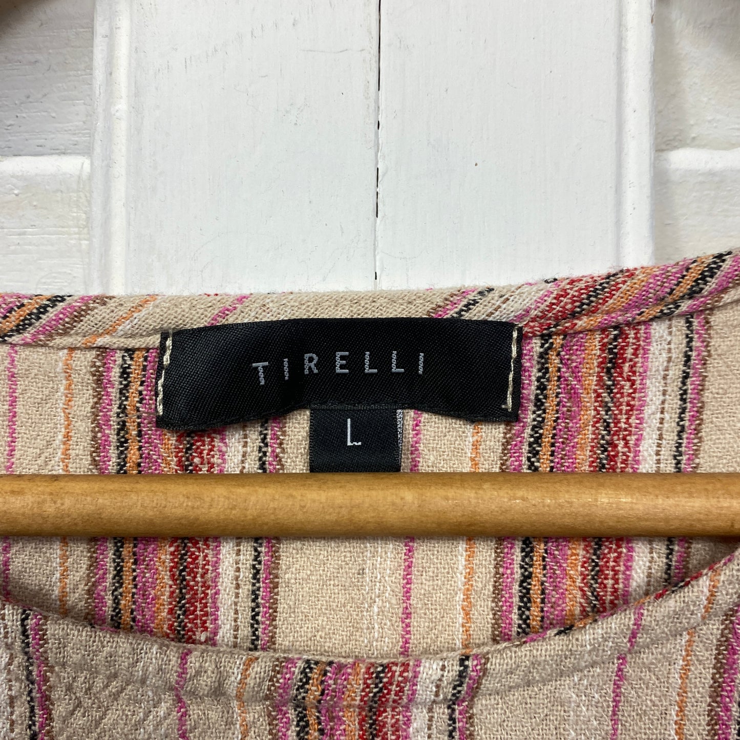 Tirelli Top Size 14 Large Linen Blend Striped Boxy