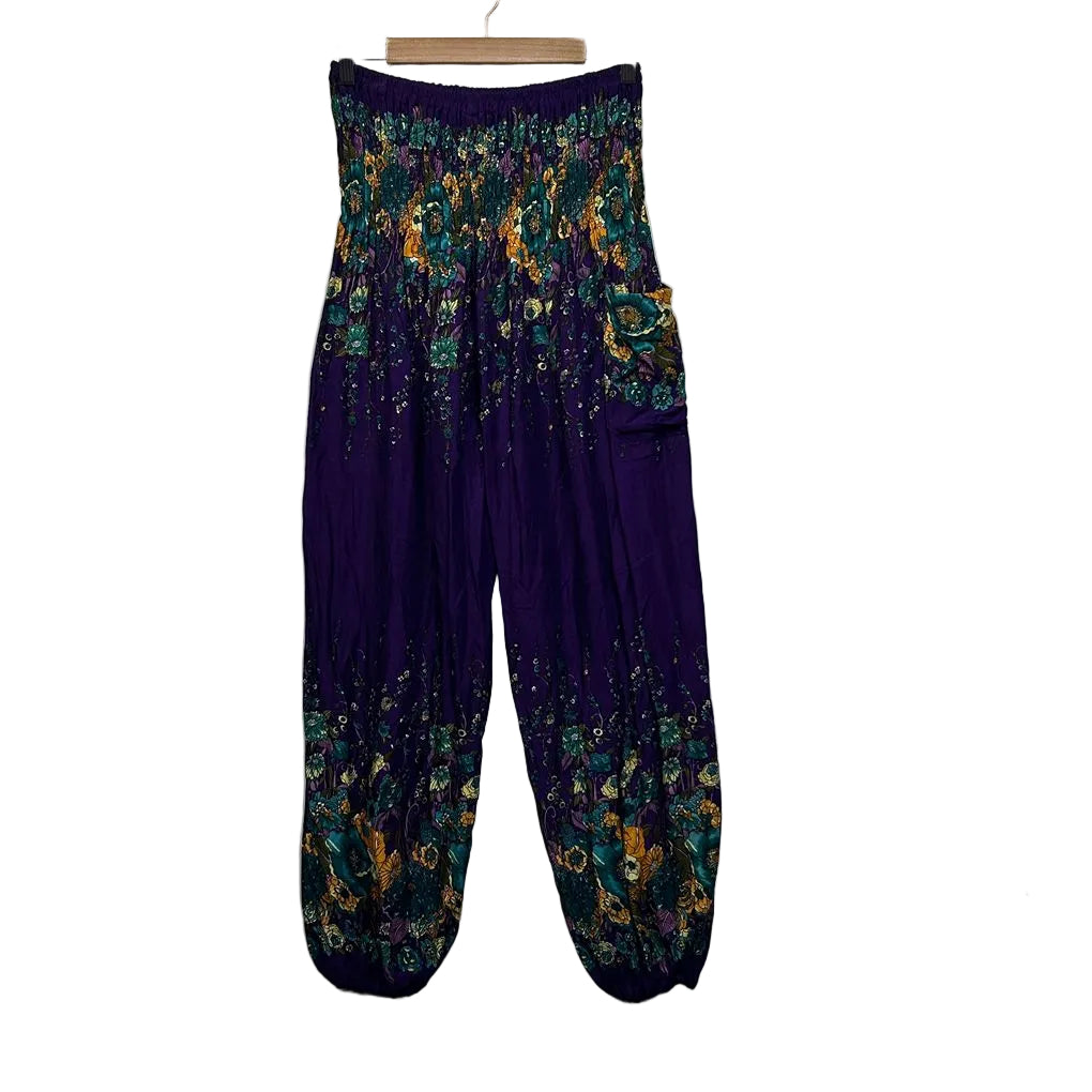 Boho Purple Floral Harem Pants - Size 14/16