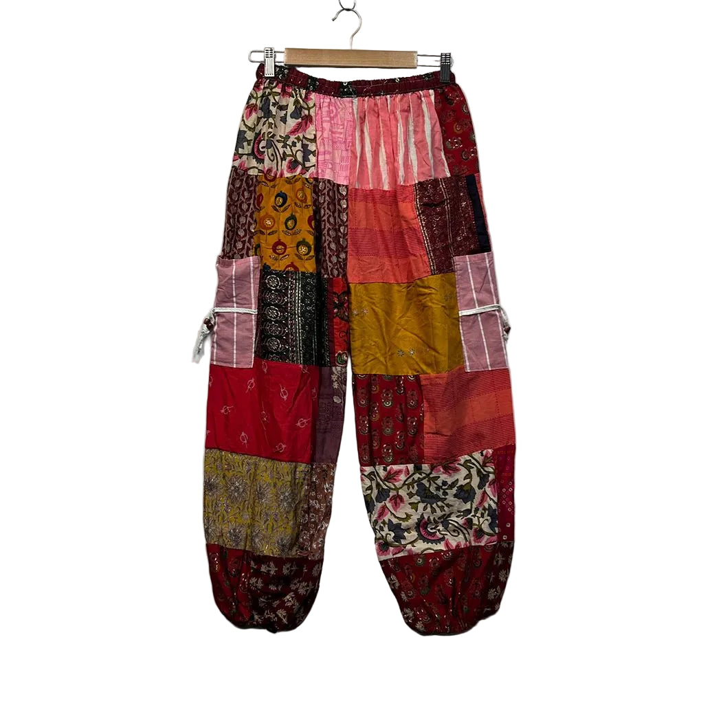 Multicoloured Patchwork Boho Harem Pants - One Size