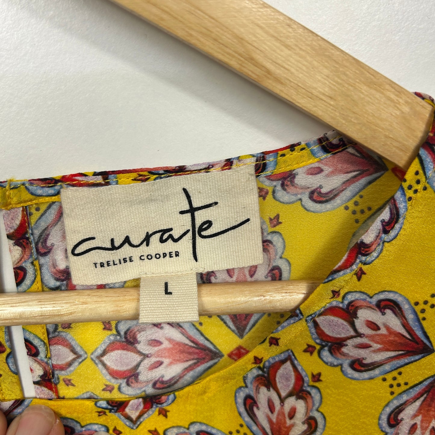 Trelise Copper Curate Mustard Yellow Floral Print Top - Size L