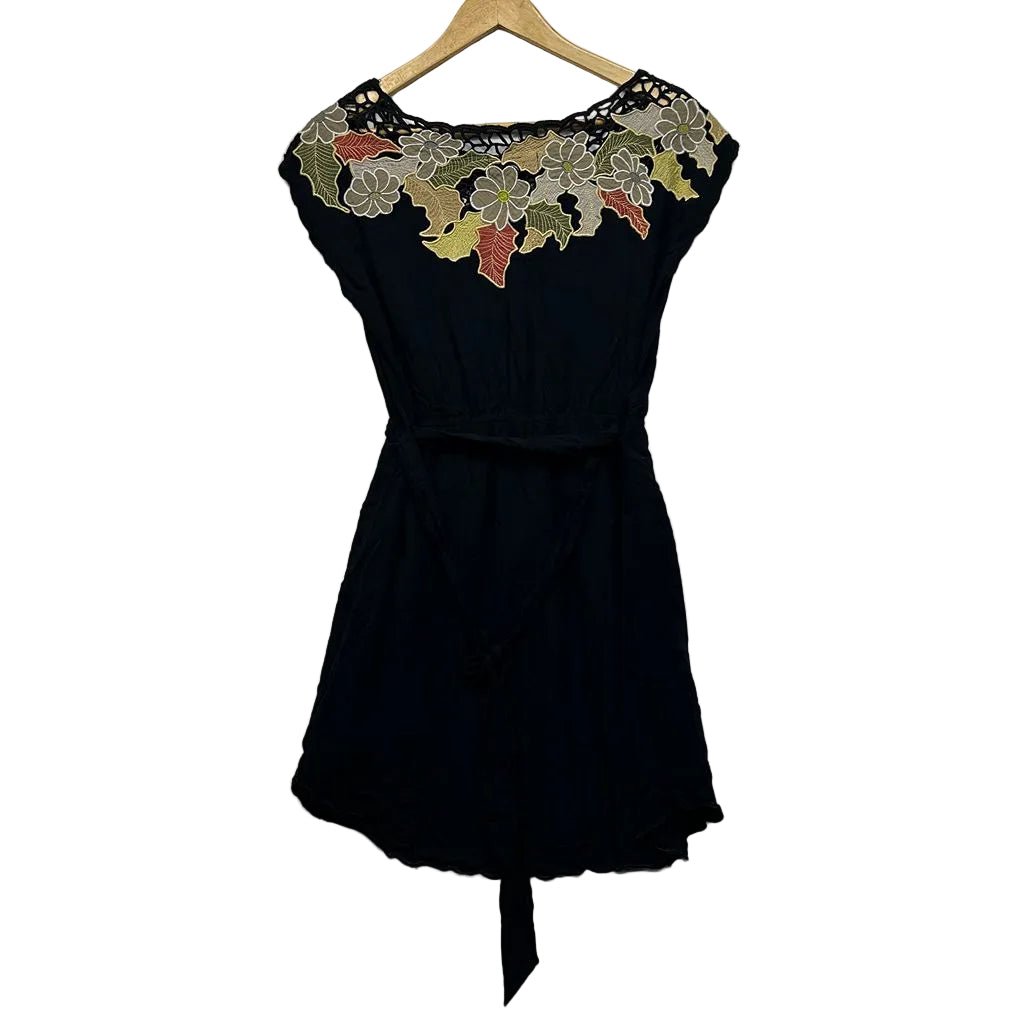 Junk Embroidered Boho Black Dress - Size 12/M