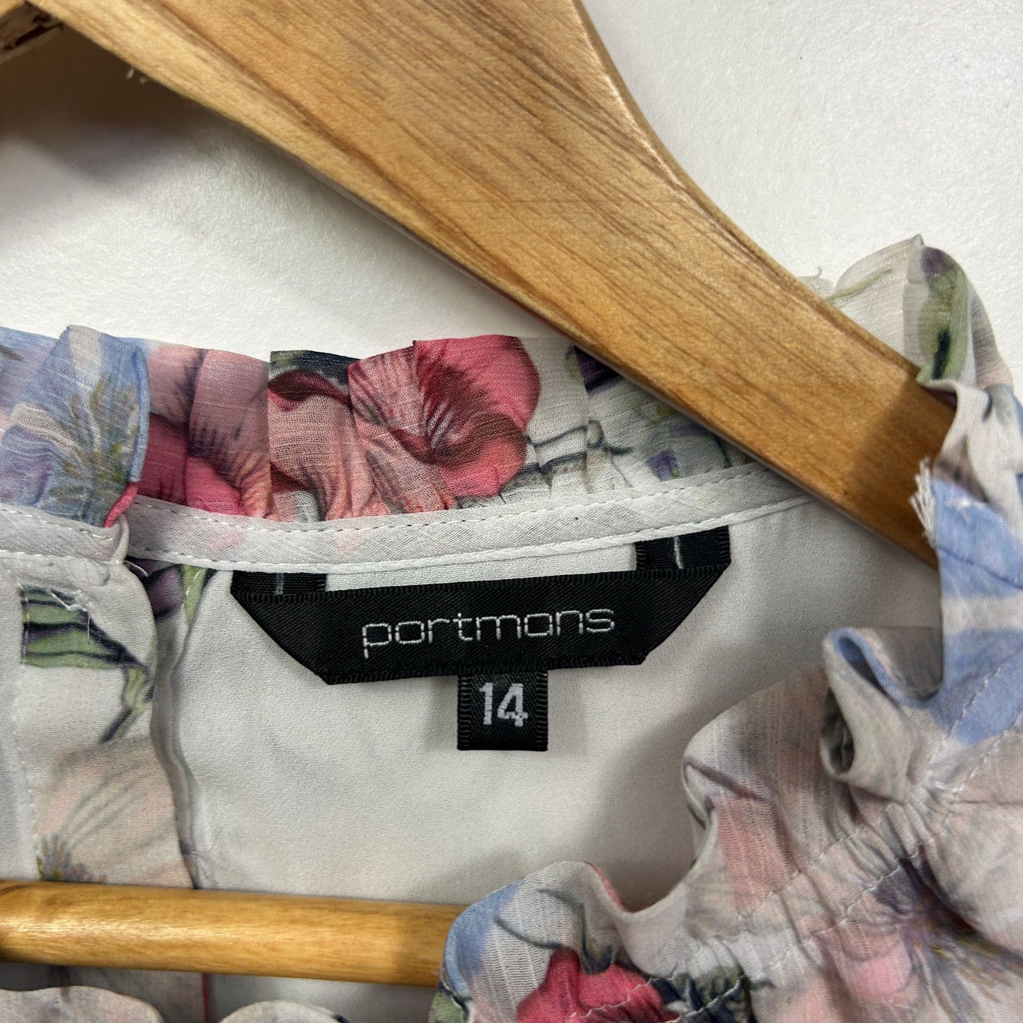 Portmans White Floral Print Top - Size 14