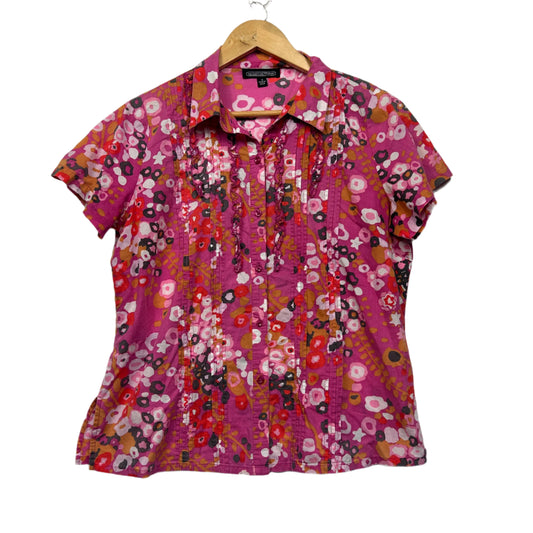 The Clothing Company Top Size 14 Pink Floral Short Sleeve Button Up Cotton