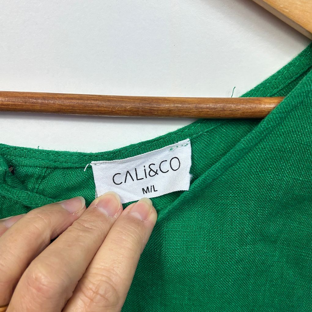 Cali & Co Green Linen Midi Dress - Size M/L