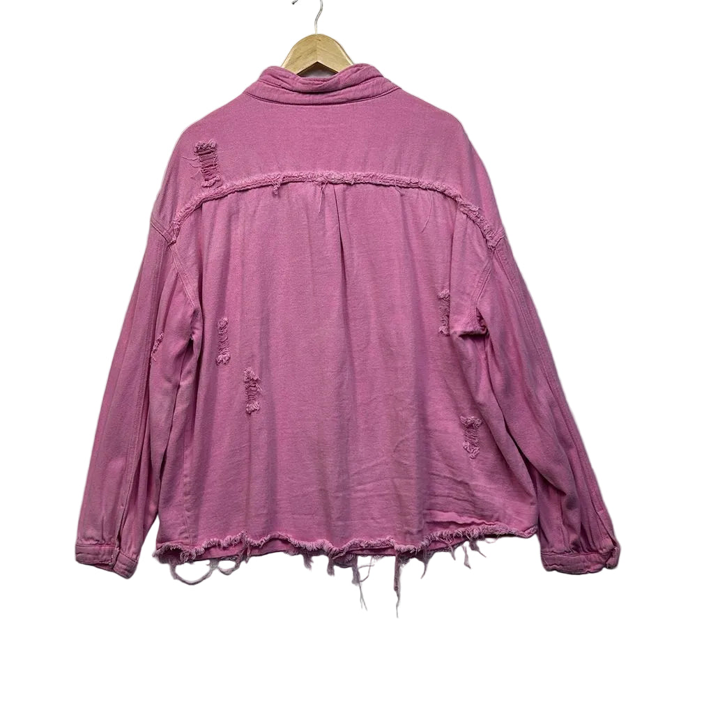 Pink Denim Cotton Shacket - Size 5XL