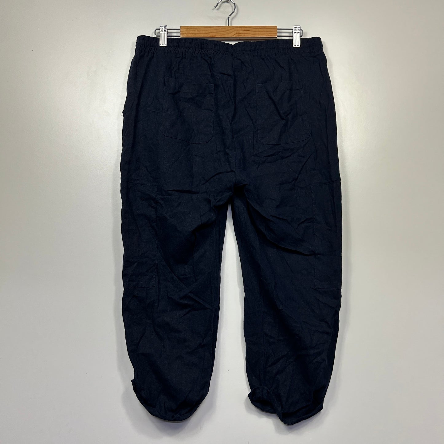 Rockmans Navy Blue Linen Cropped Pants - Size 16