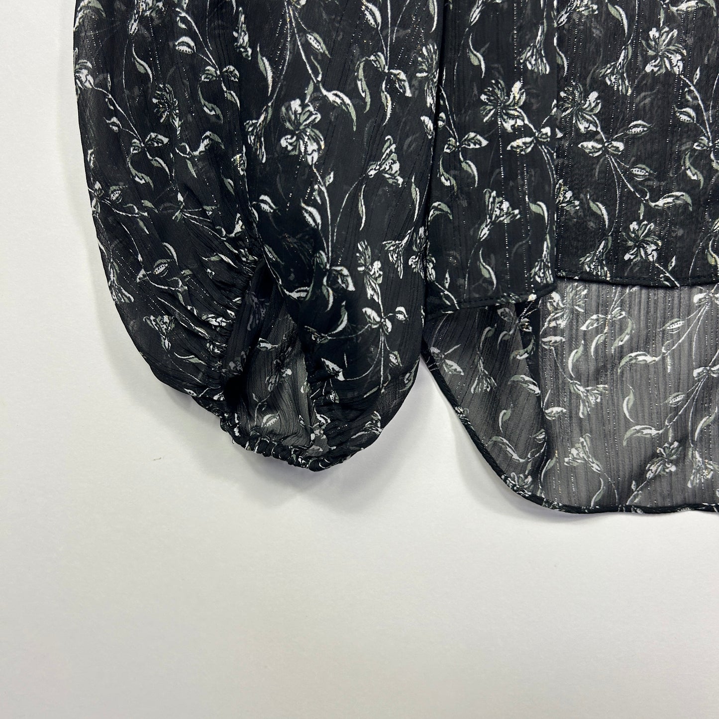 Witchery Black Silver Floral Sheer Blouse - Size 12