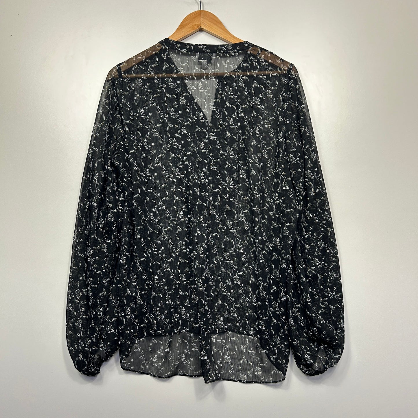 Witchery Black Silver Floral Sheer Blouse - Size 12