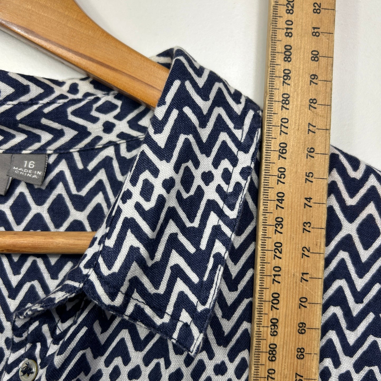 Sussan Linen Top Size 16 Navy White Button Up Roll Tab Sleeve