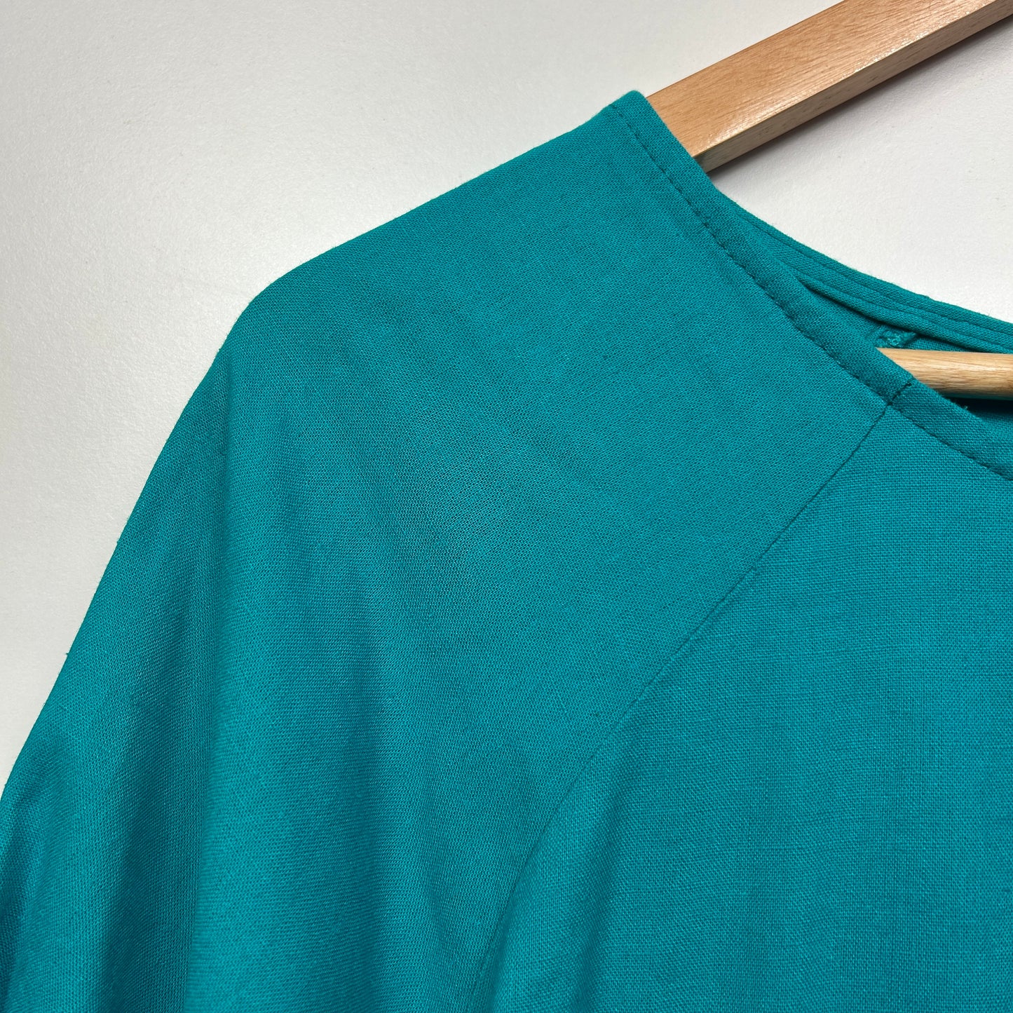 Rockmans Linen Top Size 14 Teal Ruffle Hi Low Hem