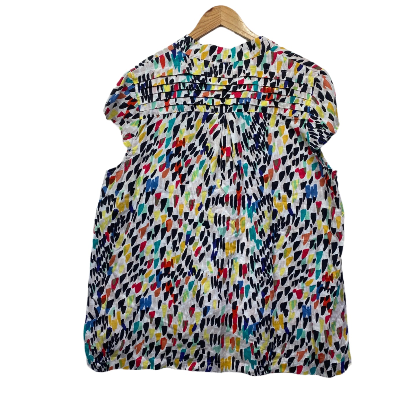 Blue Illusion Linen Top Size 16 18 3XL Short Sleeve Multicoloured