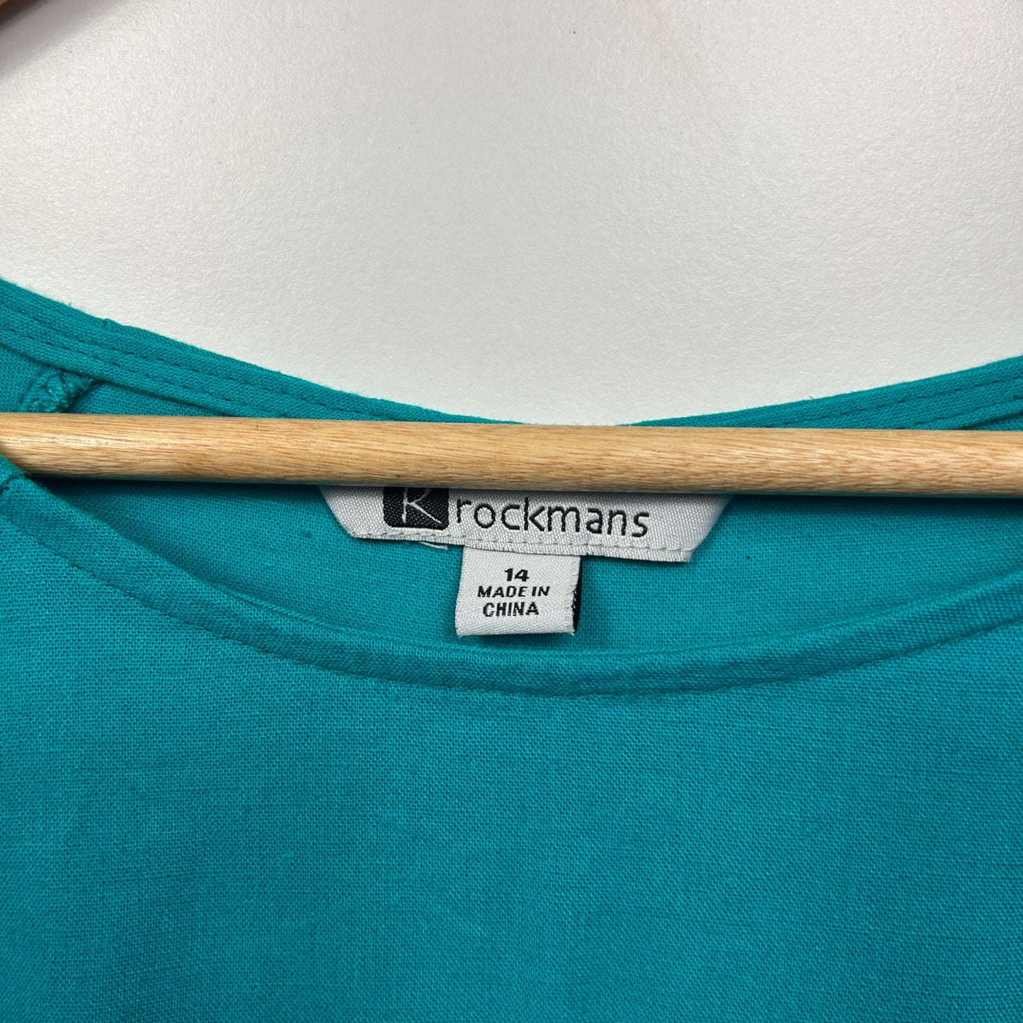 Rockmans Linen Top Size 14 Teal Ruffle Hi Low Hem