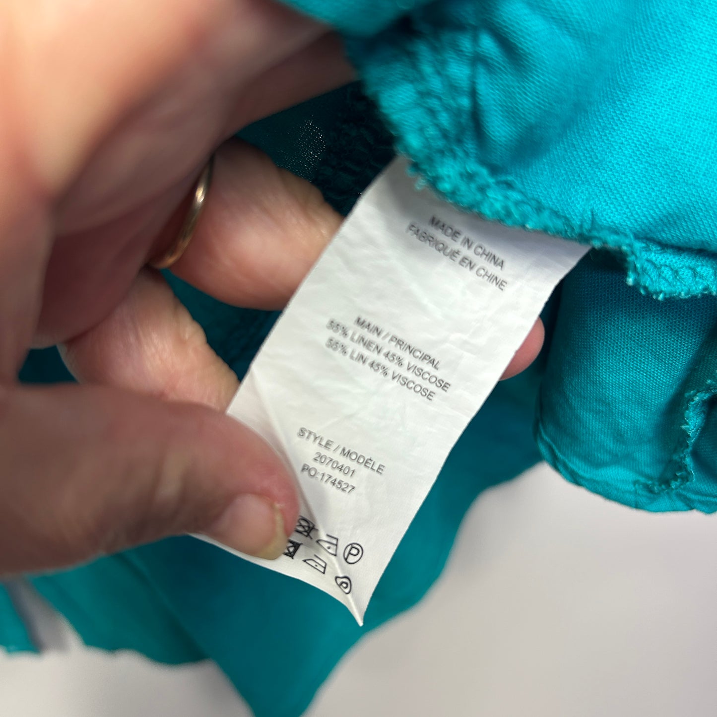 Rockmans Linen Top Size 14 Teal Ruffle Hi Low Hem