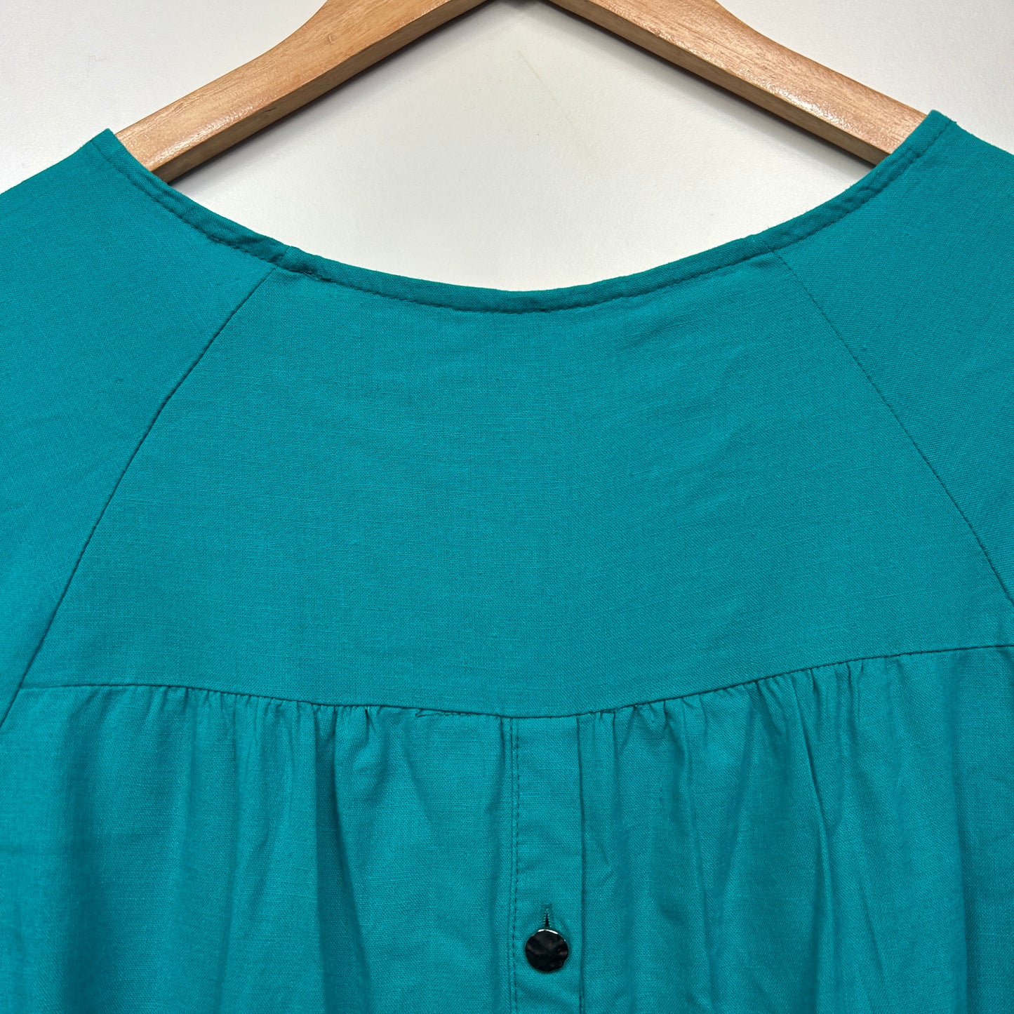 Rockmans Linen Top Size 14 Teal Ruffle Hi Low Hem