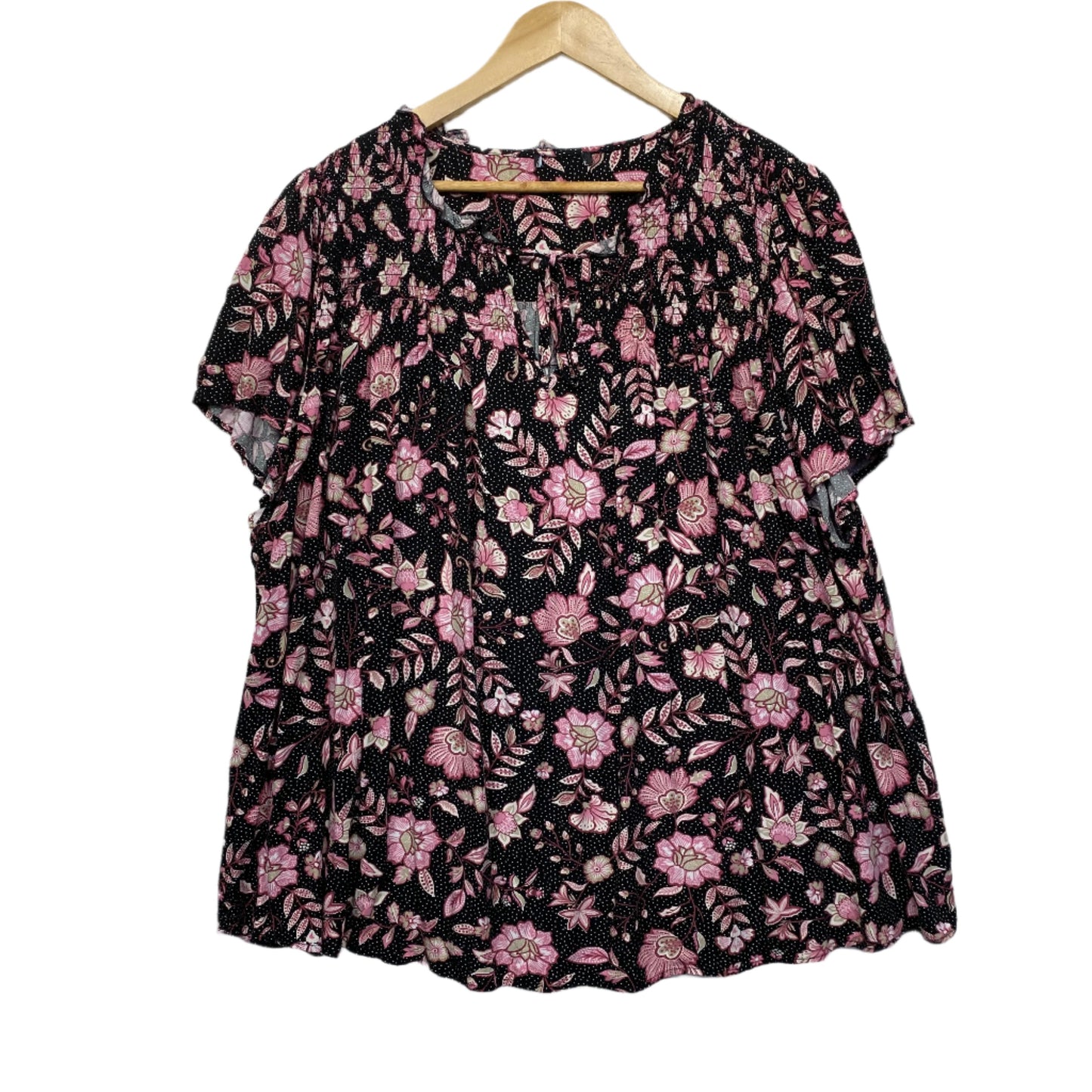 Target Top Size 26 Plus Black Pink Floral Short Sleeve