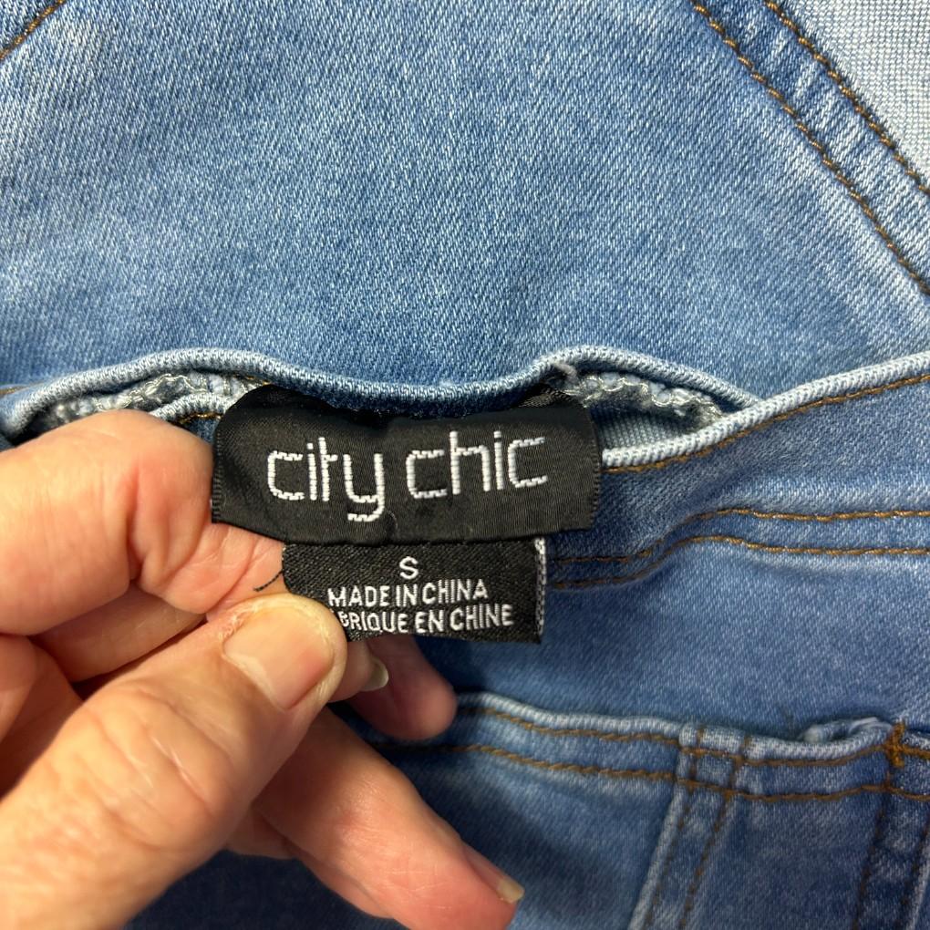 City Chic Denim Pinafore Overall Dress - Size S/16