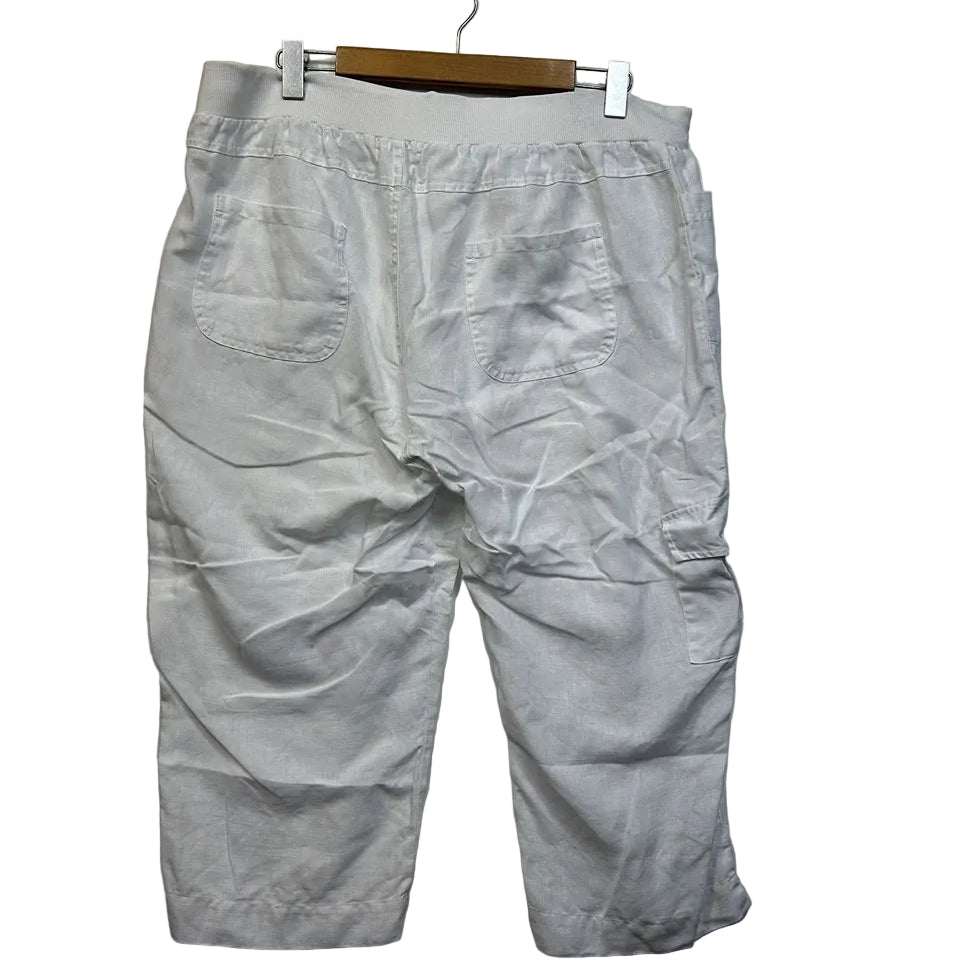 Virtuelle White Linen Cropped Pants - Size 16
