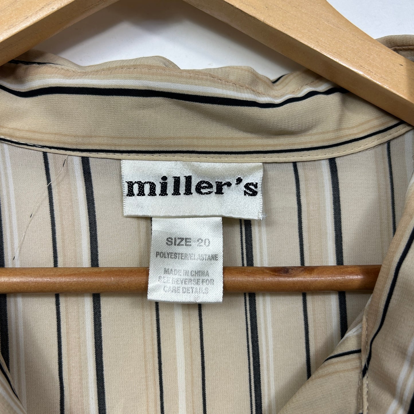 Vintage Millers Beige Striped Shirt - Size 20