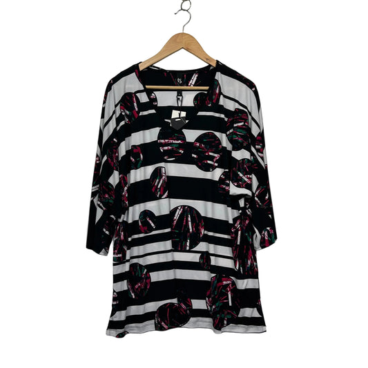 Taking Shape Black White Multicoloured Long Sleeve Tunic Top - Size 18