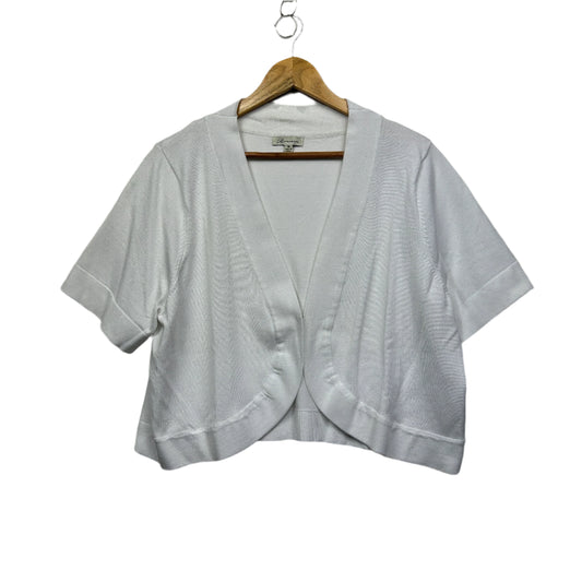 Autograph Crop Cardigan Top Size 18 Medium Plus White Short Sleeve Knit