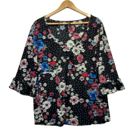 Edited Top Size 22 Black Floral 3/4 Sleeve