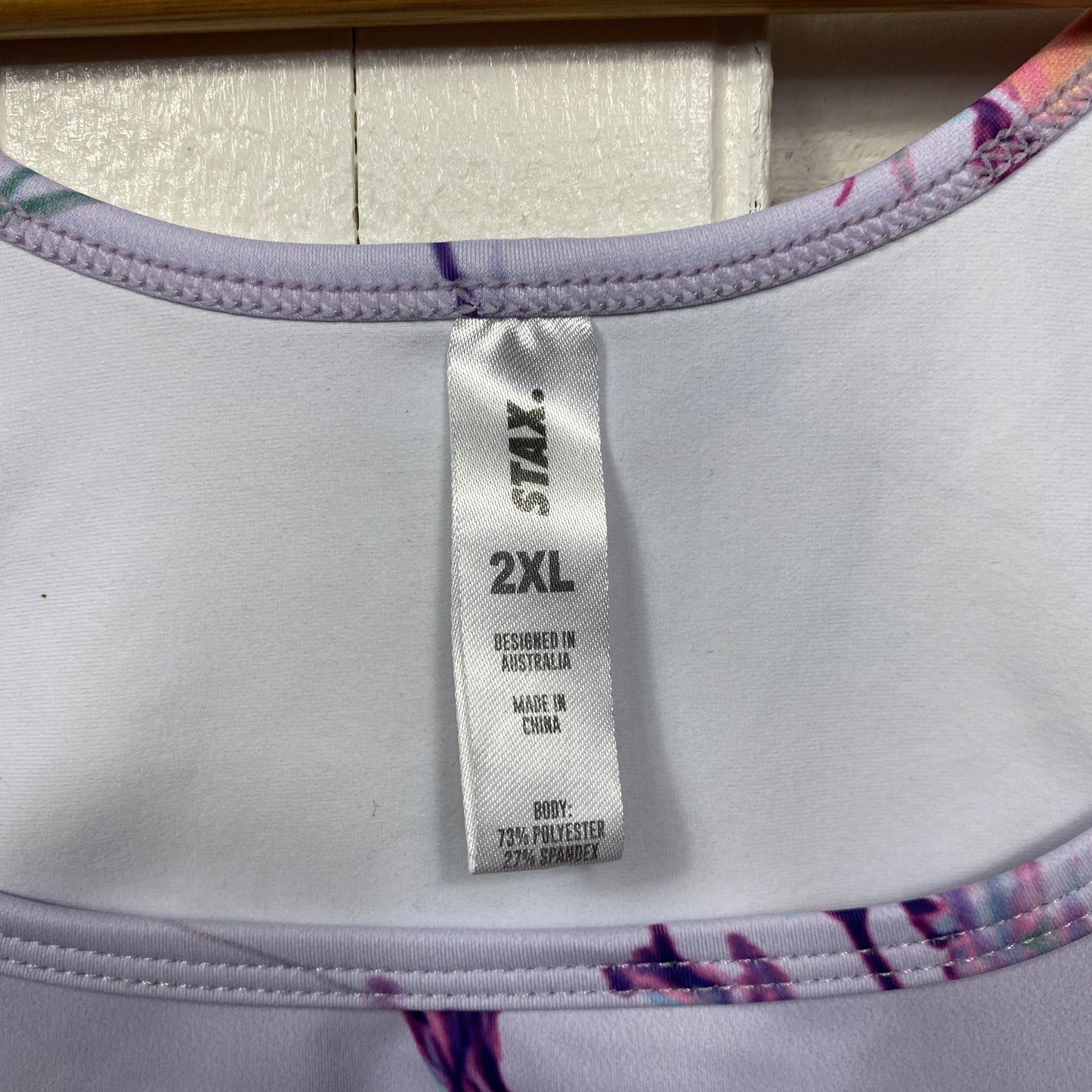 Stax Crop Top Activewear Bra Top Size 16 18 2XL Purple Floral