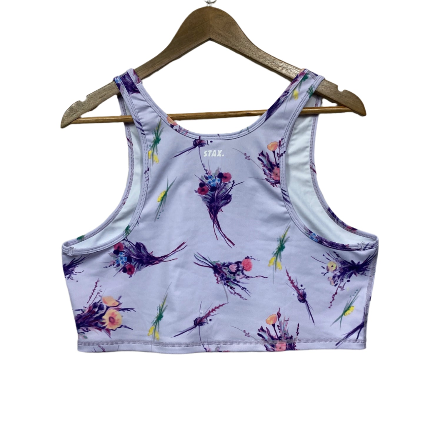 Stax Crop Top Activewear Bra Top Size 16 18 2XL Purple Floral