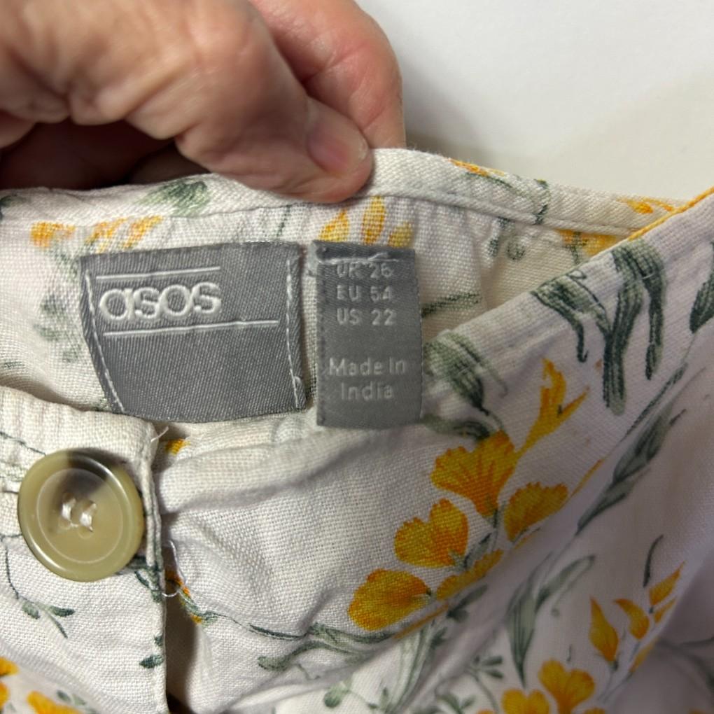 ASOS Yellow Floral Cotton Linen Dress - Size 26