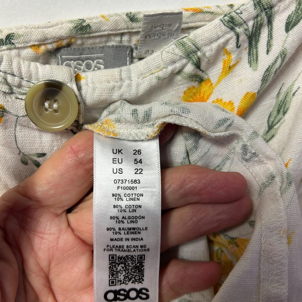 ASOS Yellow Floral Cotton Linen Dress - Size 24/26