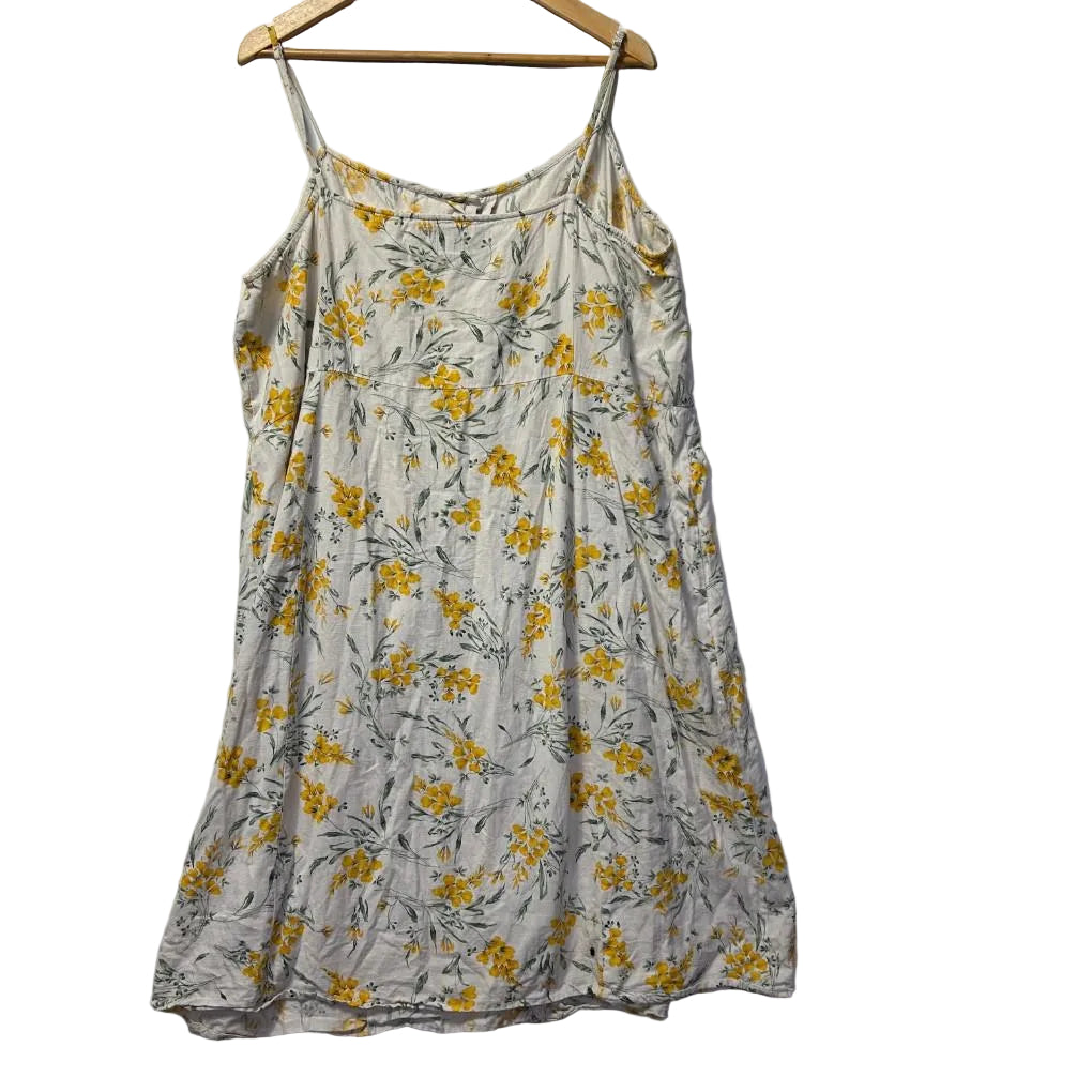 ASOS Yellow Floral Cotton Linen Dress - Size 24/26