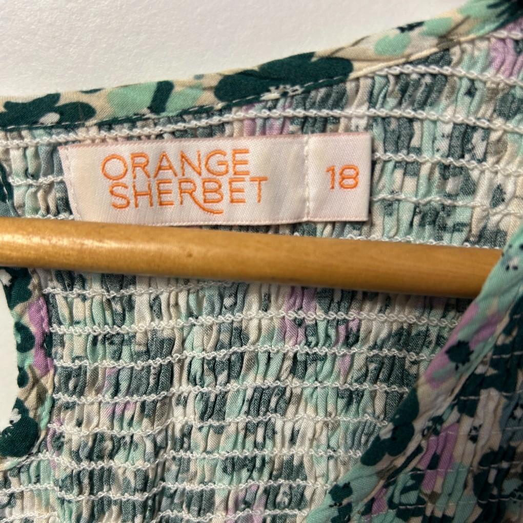 Orange Sherbet Green Floral Dress - Size 18
