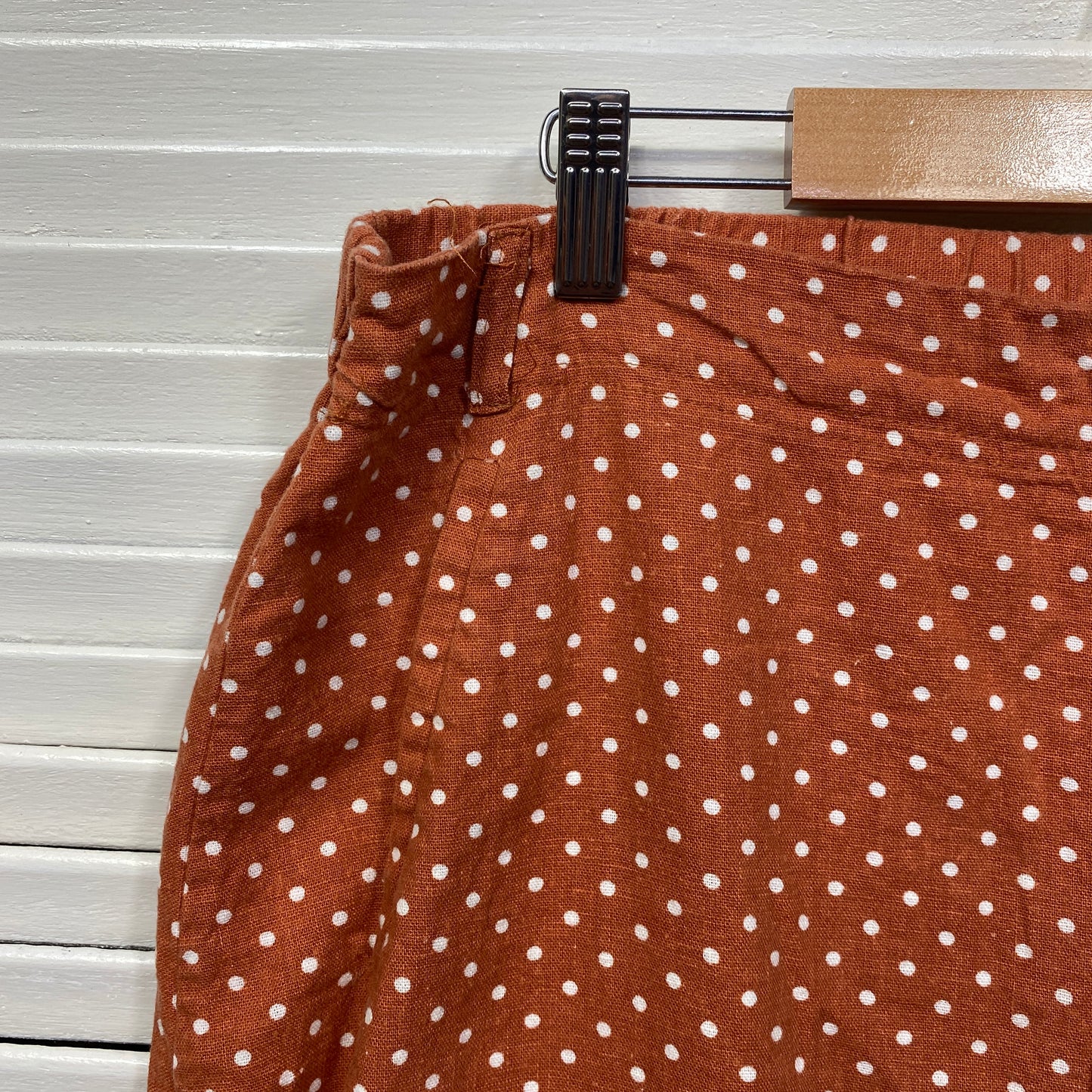 Rockmans Skirt Size 18 Rust White Linen Blend Polka Dots