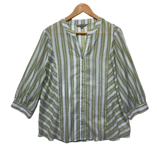 Yarra Trail Top Size 14 Striped Green Button up