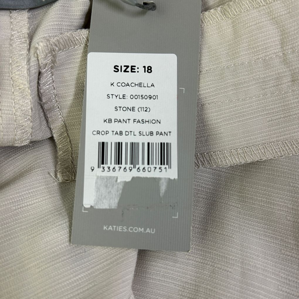 Katies Stone Crop Pants - Size 18