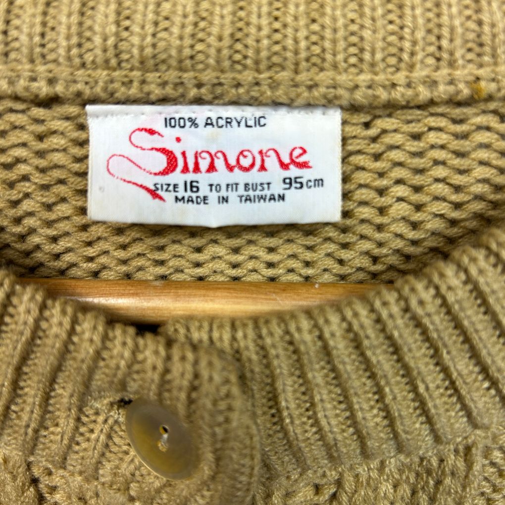 Vintage Simone Mustard Cable Knit Cardigan - Size 16