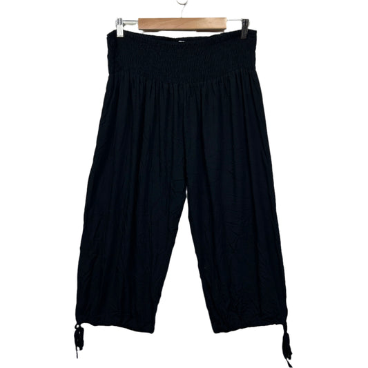 Cropped Pants Size 3XL 18 20 22 Black Elastic Waist Rayon