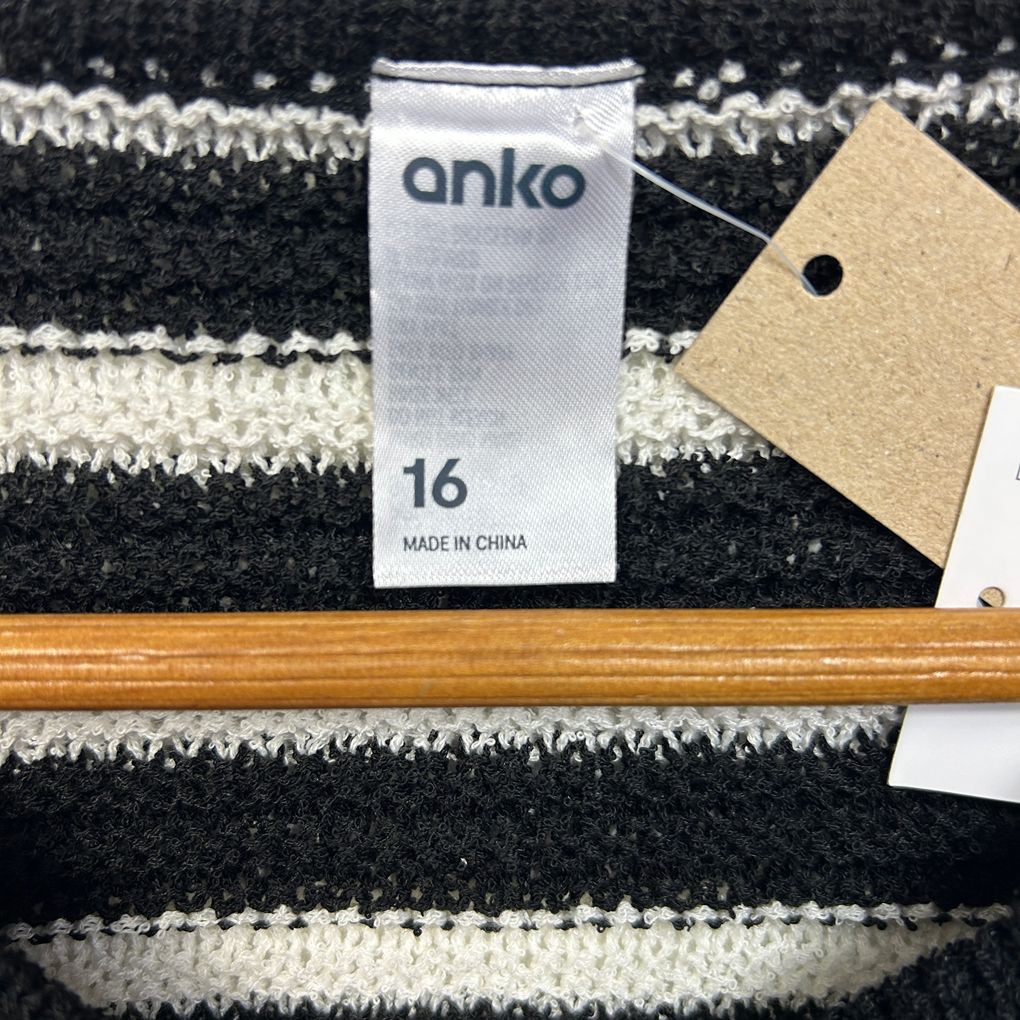 Anko Black and White Striped Cardigan - Size 16