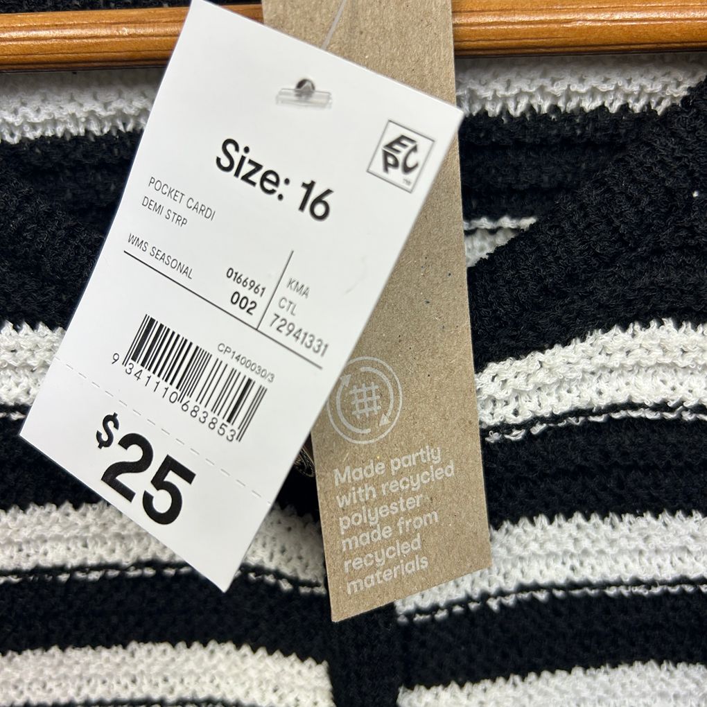 Anko Black and White Striped Cardigan - Size 16