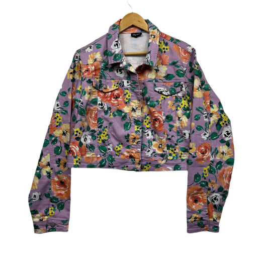 City Chic Cropped Denim Jacket Size 20 Large Plus Multicoloured Floral